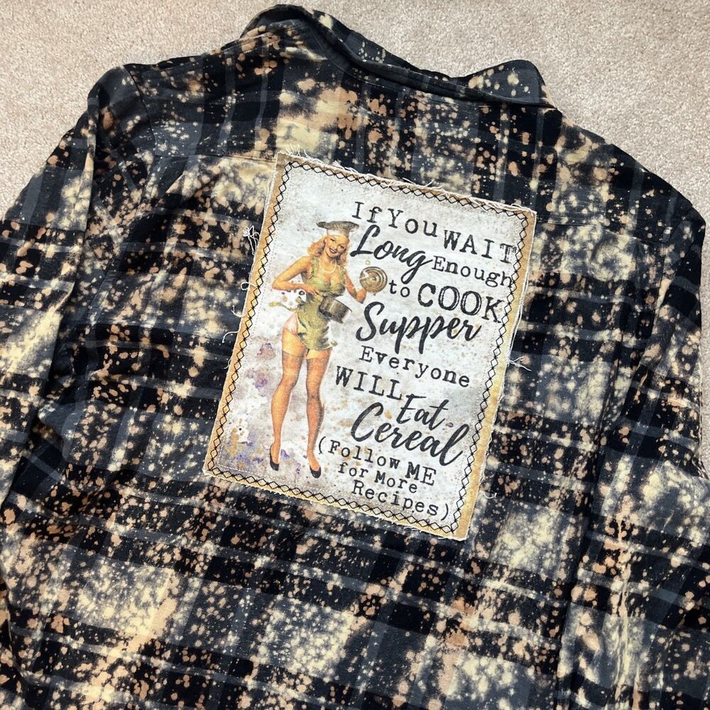 Angry Minnow Flannel Shirt Men 2XL Black Tie Dye Acid Wash Graphic Dinner Cereal